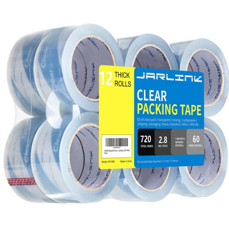 Cinta de embalaje transparente JARLINK 12 rollos 55 m x 48 mm 2.8 mil