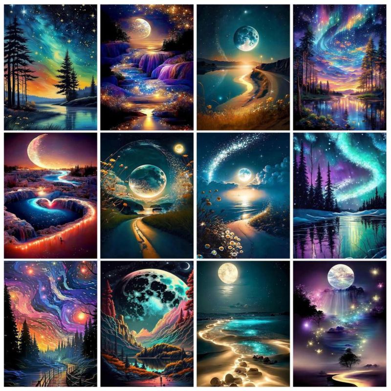 Kits de Arte con Diamantes 12 unidades 5D gran formato taladro redondo – Luna