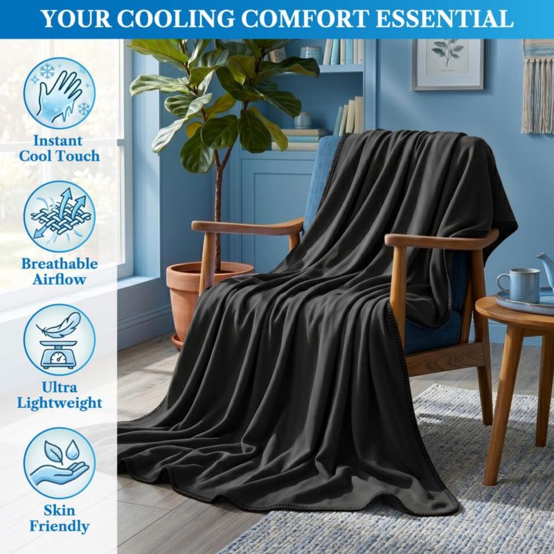 Manta PAVILIA Refrescante 152 × 152 cm Negra – Ideal para Dormir con Calor