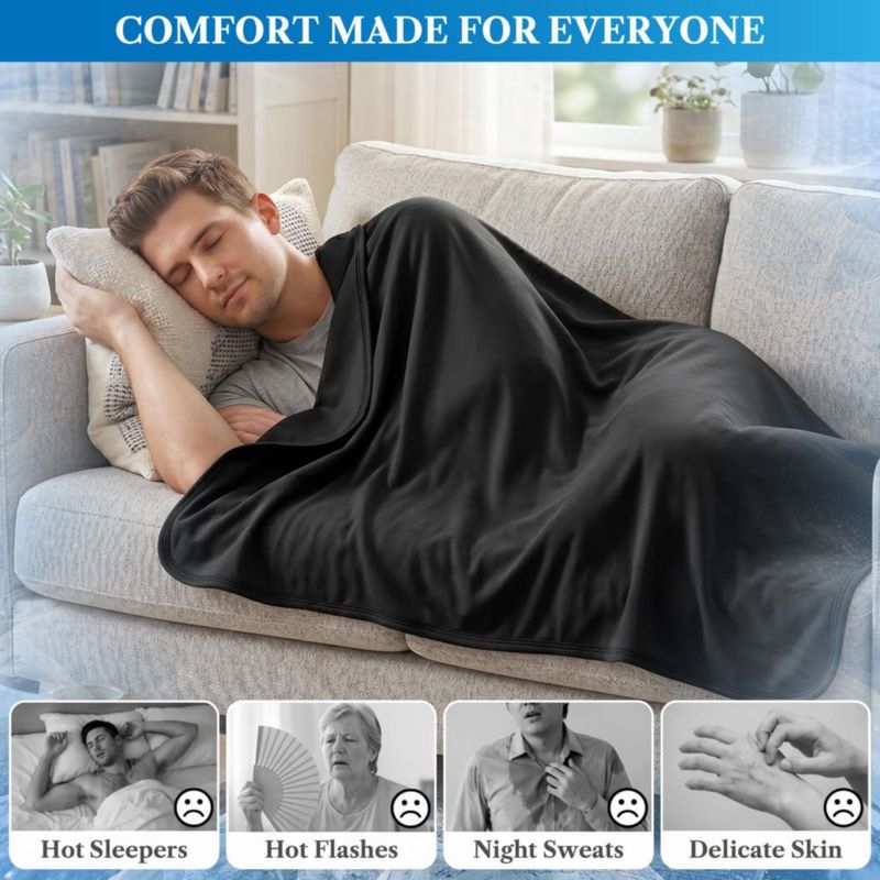 Manta PAVILIA Refrescante 152 × 152 cm Negra – Ideal para Dormir con Calor