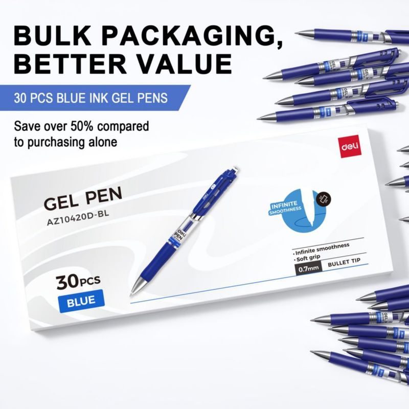 Bolígrafos de gel deli 30 unidades 07 mm tinta azul punta media