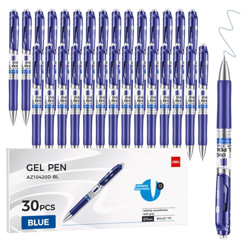 Bolígrafos de gel deli 30 unidades 07 mm tinta azul punta media