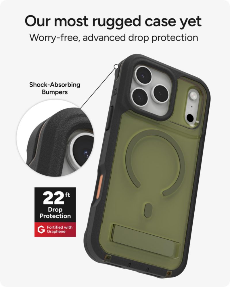 Funda ZAGG para iPhone 17 Pro Max verde alga marina con soporte plegable