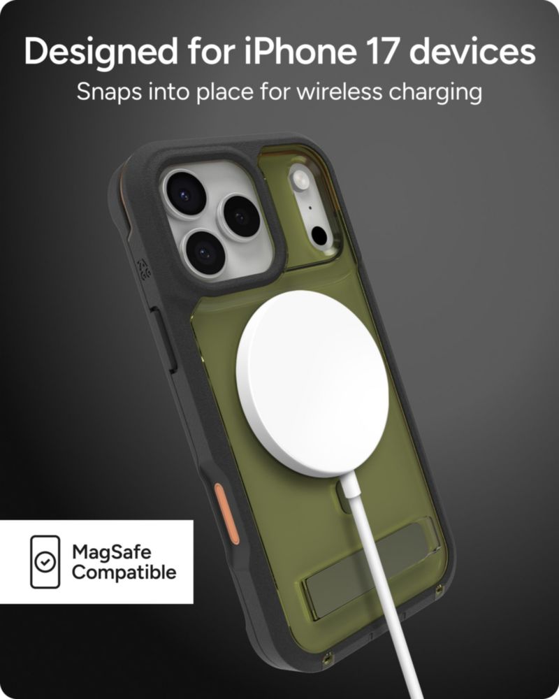 Funda ZAGG para iPhone 17 Pro Max verde alga marina con soporte plegable