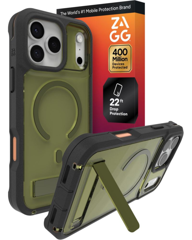 Funda ZAGG para iPhone 17 Pro Max verde alga marina con soporte plegable