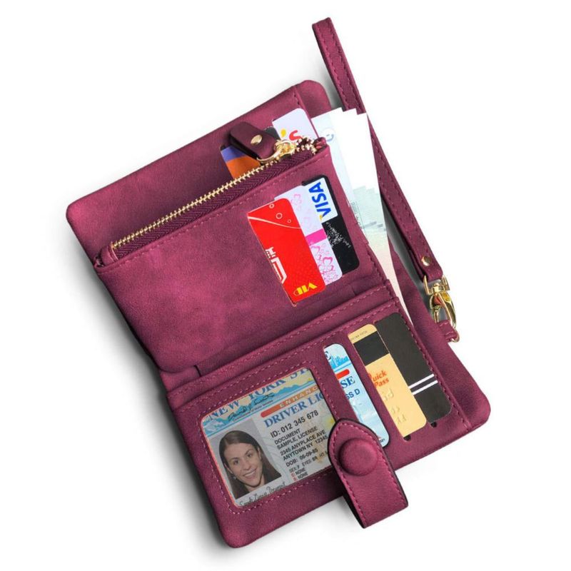 Cartera YOTOO RFID de Cuero Mediana Morada para Mujer con Correa de Muñeca