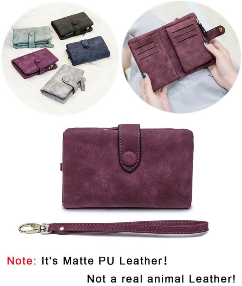 Cartera YOTOO RFID de Cuero Mediana Morada para Mujer con Correa de Muñeca