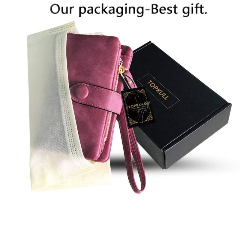 Cartera YOTOO RFID de Cuero Mediana Morada para Mujer con Correa de Muñeca