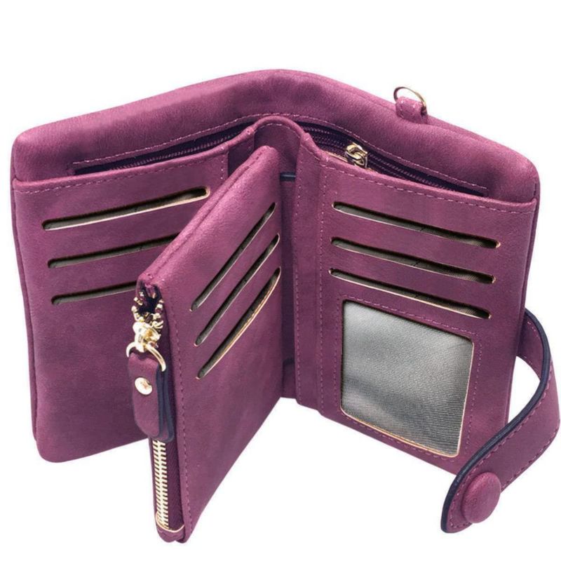 Cartera YOTOO RFID de Cuero Mediana Morada para Mujer con Correa de Muñeca