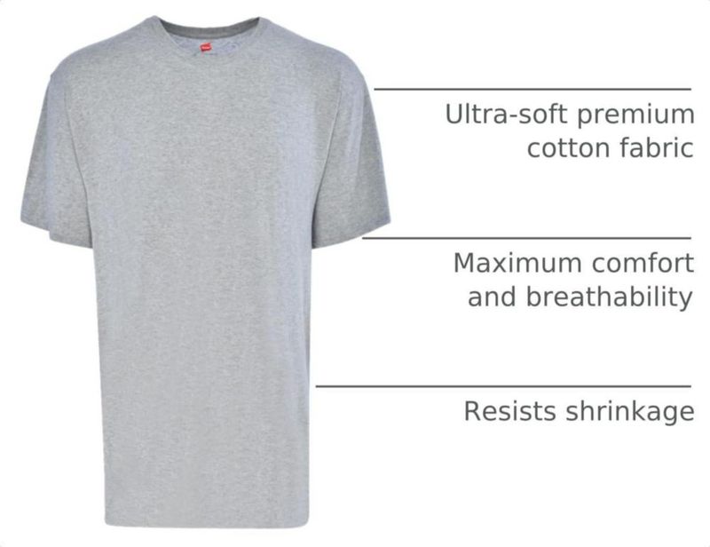 Camiseta Hanes XXL Gris Pack de 5 Algodón sin etiqueta