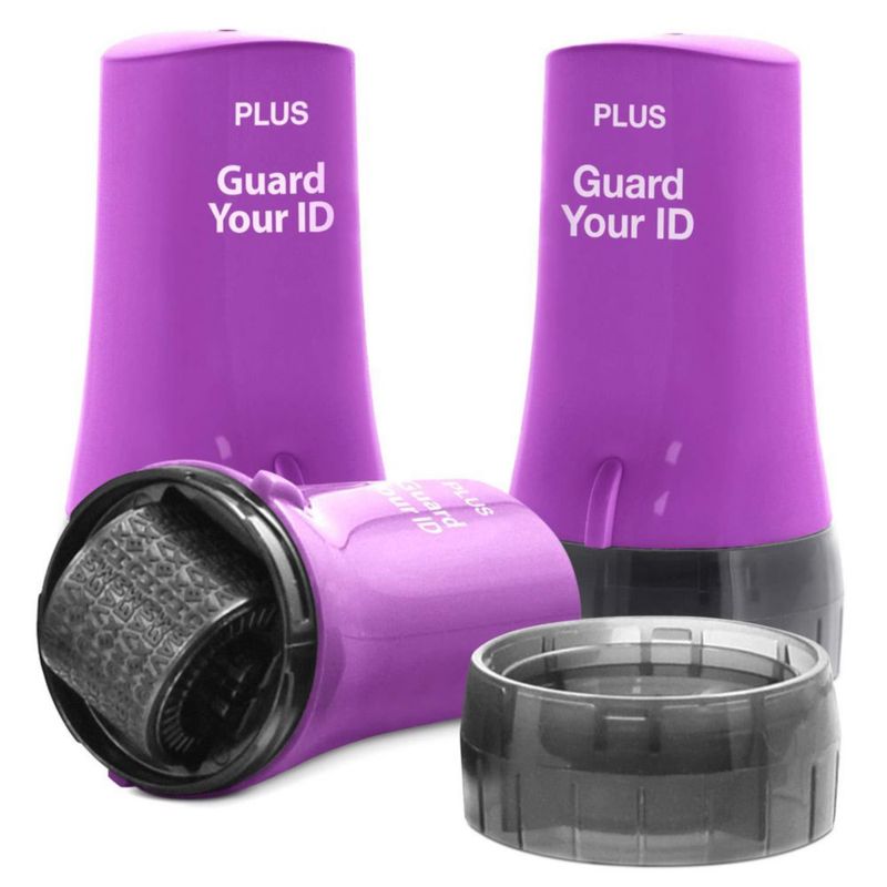 Sello de goma PLUS pack de 3 púrpura para protección contra robo de identidad