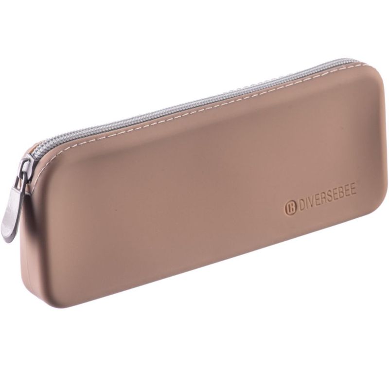 Estuche de lápices DIVERSEBEE de silicona suave 20 × 7 cm color almendra