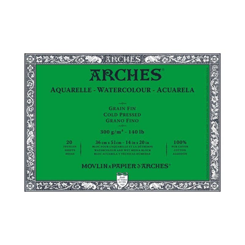 Bloque de Acuarela Arches 36 × 51 cm Prensa en frío 300 g