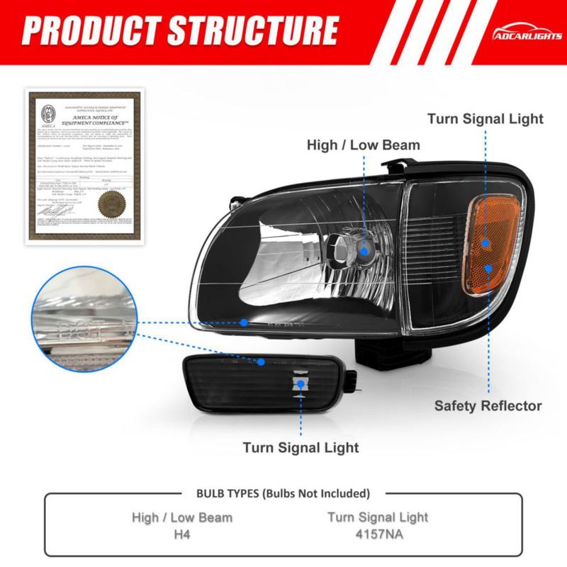 Par de faros ADCARLIGHTS para Toyota Tacoma 2001‑2004 color negro