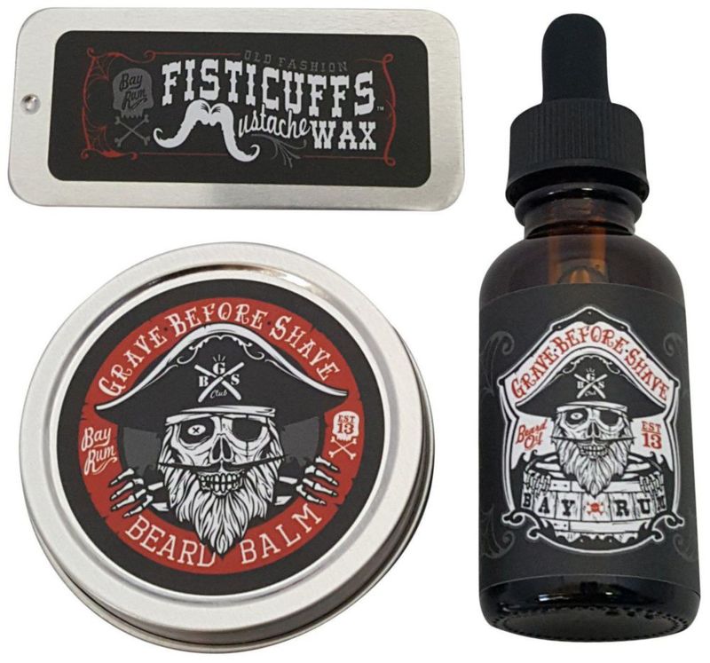 Kit de Cuidado de Barba Grave Before Shave Bay Rum: Bálsamo Aceite y Cera para Bigote