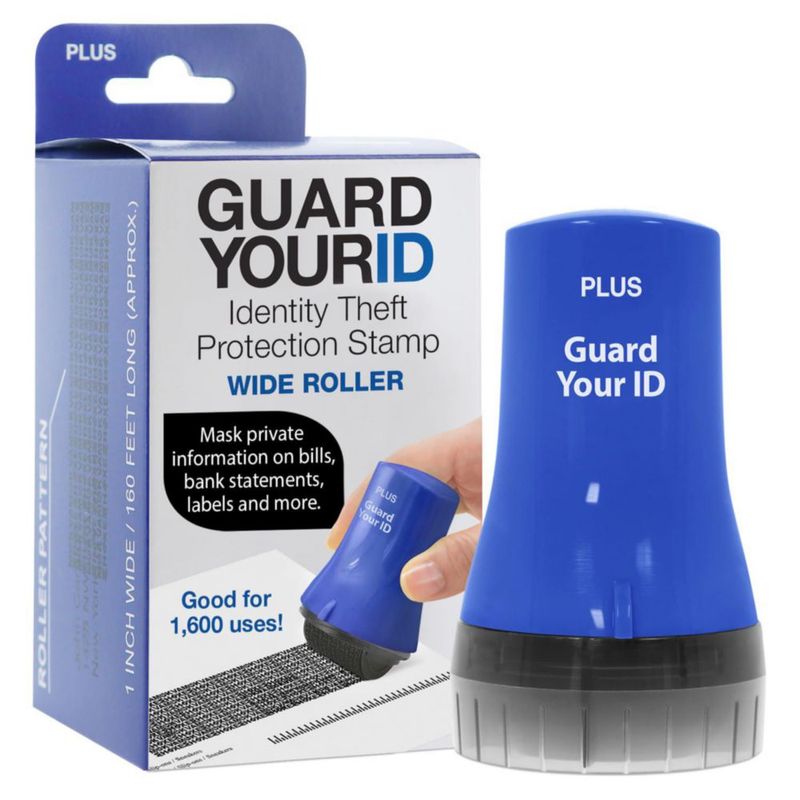 Sello de goma PLUS Guard Your ID Wide de rodillo azul