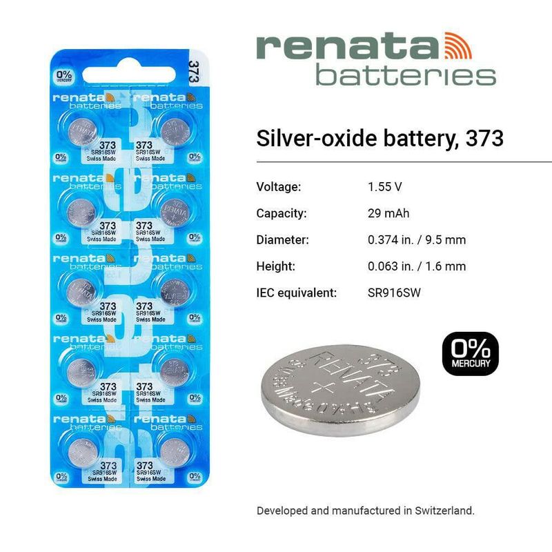 Batería Renata 373 SR916SW 155 V (2 unidades) óxido de plata