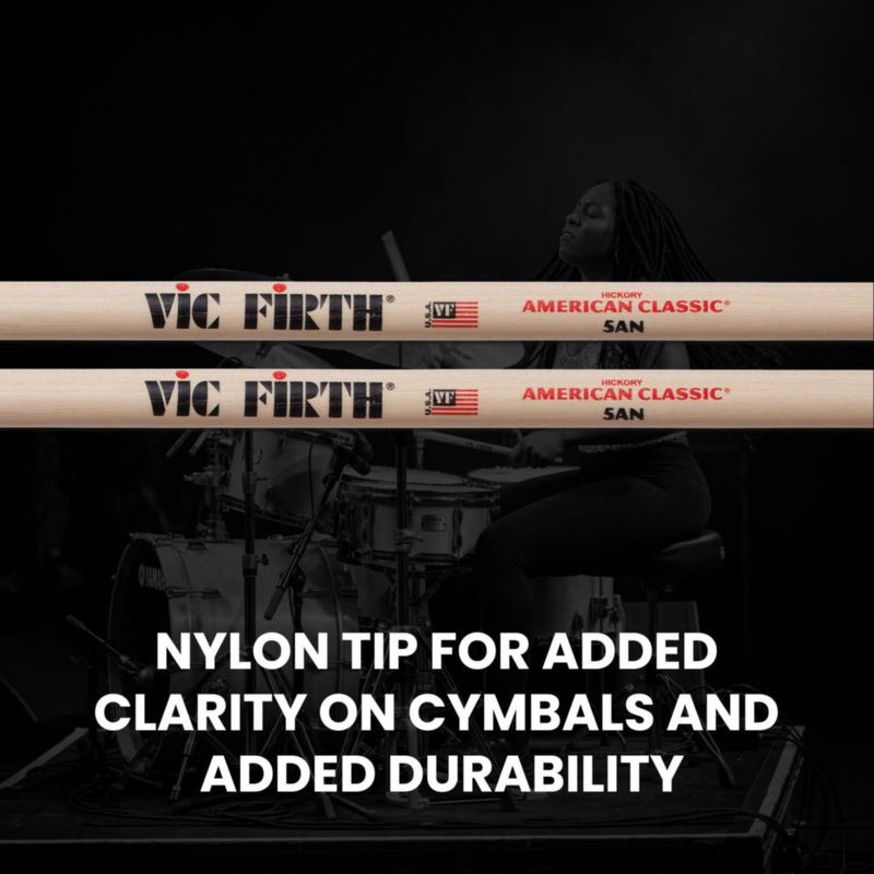 Paquete de 12 baquetas Vic Firth 5A con punta de nailon 41 cm y bolsa