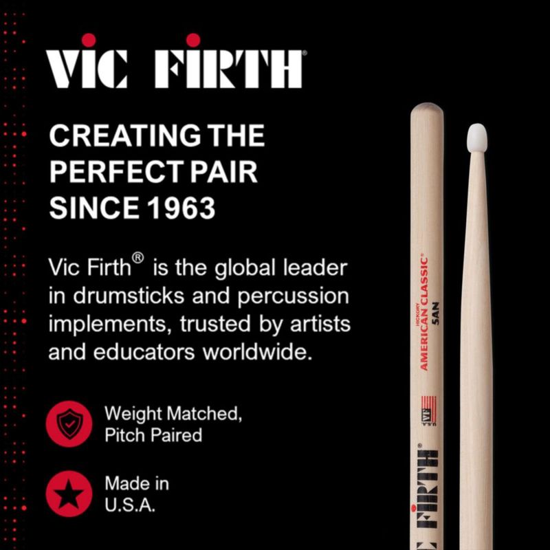 Paquete de 12 baquetas Vic Firth 5A con punta de nailon 41 cm y bolsa
