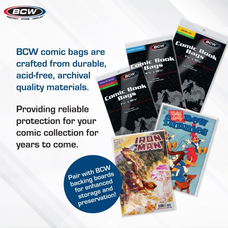 Bolsas para cómics BCW 18x26 cm 200 uds Resellables - Era de Plata