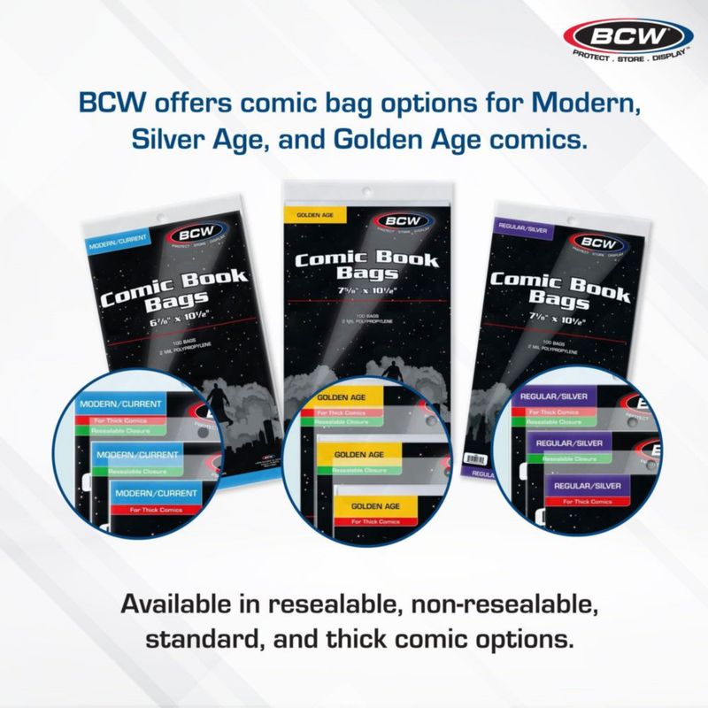 Bolsas para cómics BCW 18x26 cm 200 uds Resellables - Era de Plata