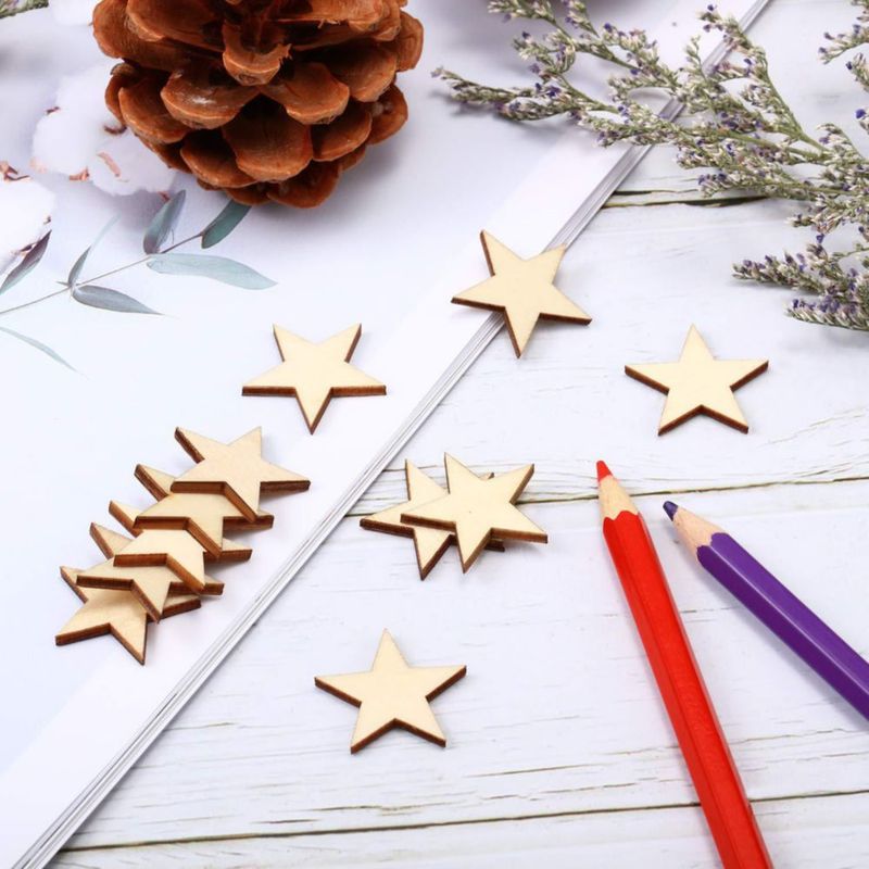 Estrellas de madera Gejoy 25 mm 300 piezas recortes en blanco