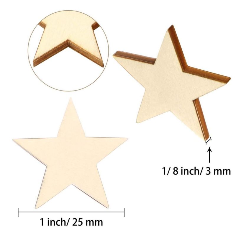 Estrellas de madera Gejoy 25 mm 300 piezas recortes en blanco