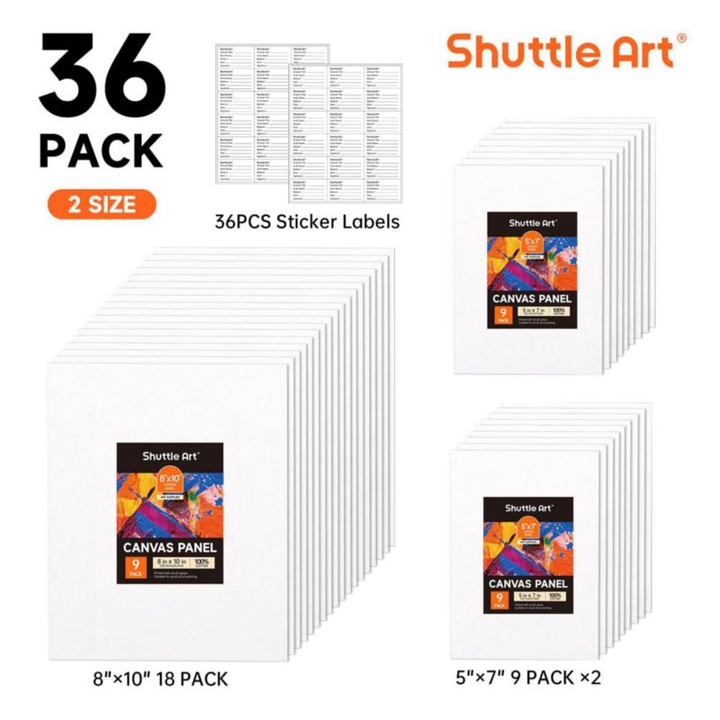 Lienzo de algodón Shuttle Art 15x20 y 20x25 cm – Pack de 36