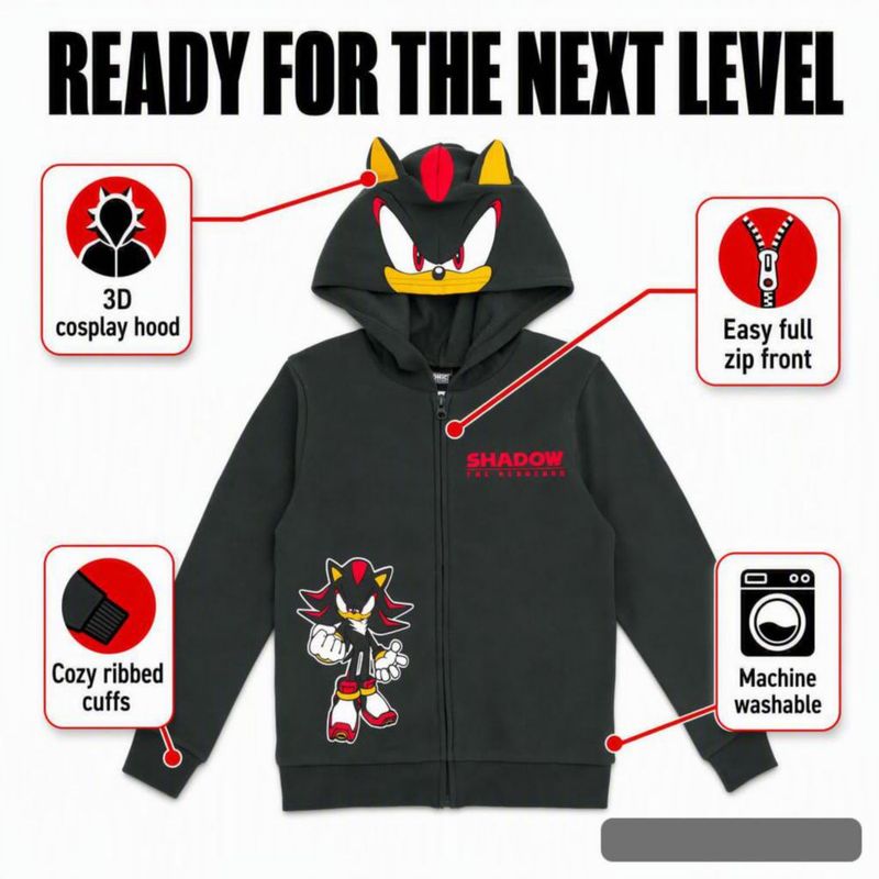 Sudadera con capucha SEGA Sonic Shadow color carbón talla 7-8