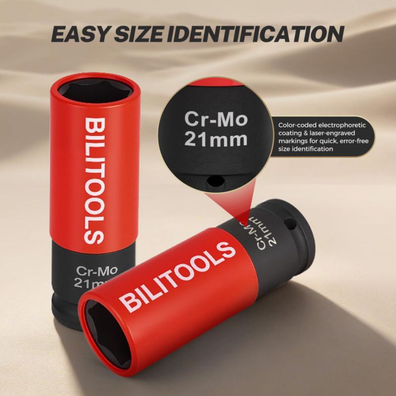 Casquillo de impacto para tuercas de rueda BILITOOLS 21 mm transmisión 1/2" pared delgada