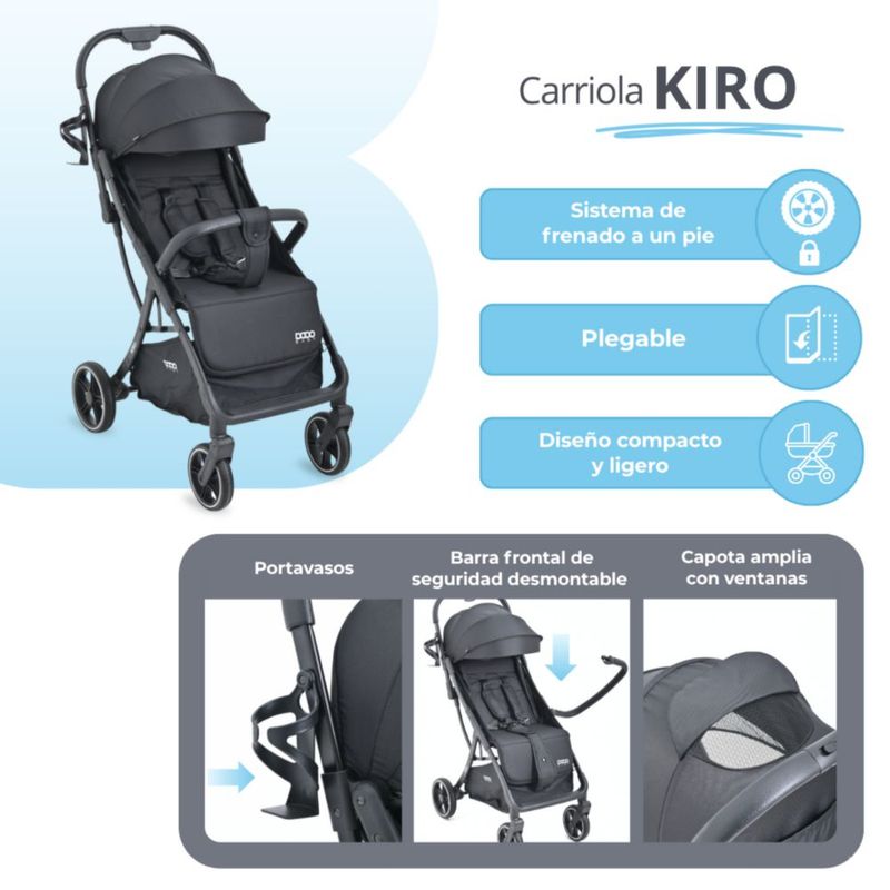 Carriola Bebé Dodo Baby Kiro Reclinable Plegable A Una Mano Negro