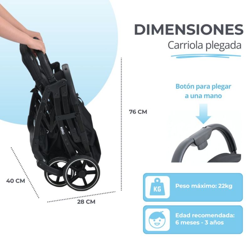Carriola Bebé Dodo Baby Kiro Reclinable Plegable A Una Mano Negro