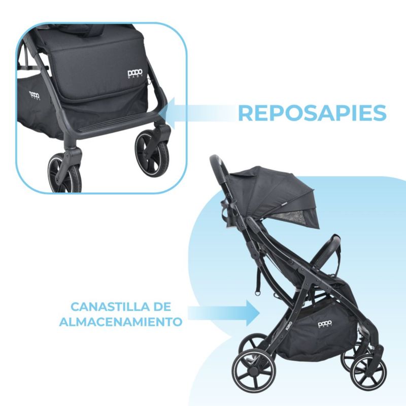 Carriola Bebé Dodo Baby Kiro Reclinable Plegable A Una Mano Negro