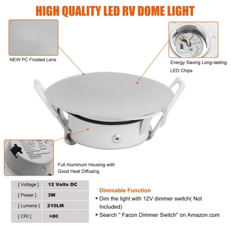 Luz LED tipo puck para autocaravana Facon 76 cm 12 V pack de 6