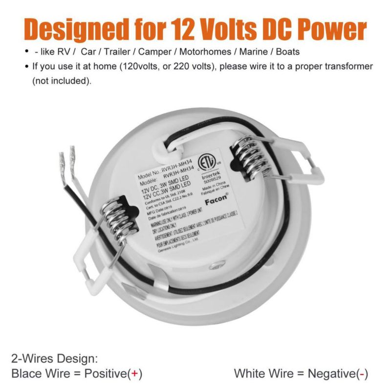 Luz LED tipo puck para autocaravana Facon 76 cm 12 V pack de 6