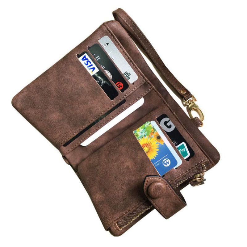 Cartera YOTOO para Dama RFID de Doble Pliegue Marrón Mediana 135 x 95 cm