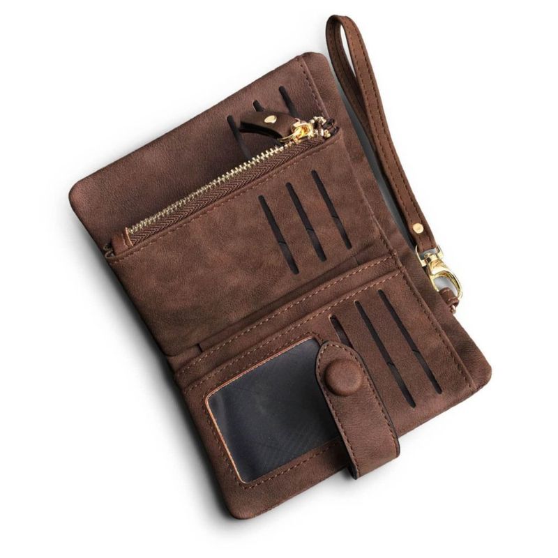 Cartera YOTOO para Dama RFID de Doble Pliegue Marrón Mediana 135 x 95 cm