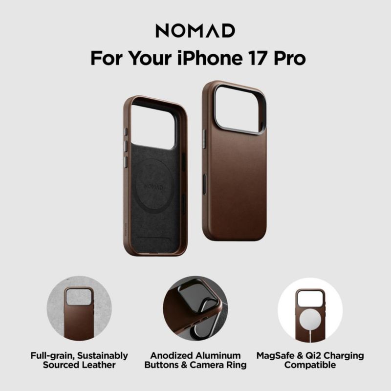 Funda de Cuero NOMAD Magsafe para iPhone 17/18 Pro (Marrón)