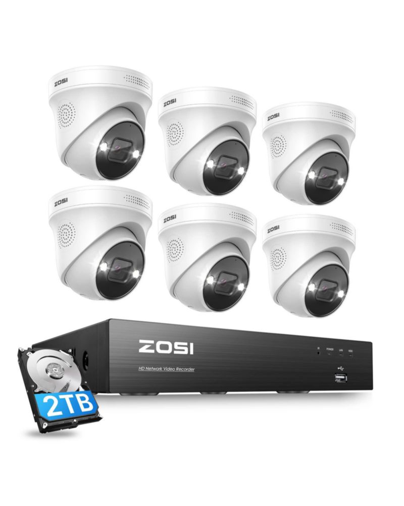 Sistema de Seguridad ZOSI 4K 8CH con Disco Duro de 2 TB y 6 Cámaras Domos 8 MP