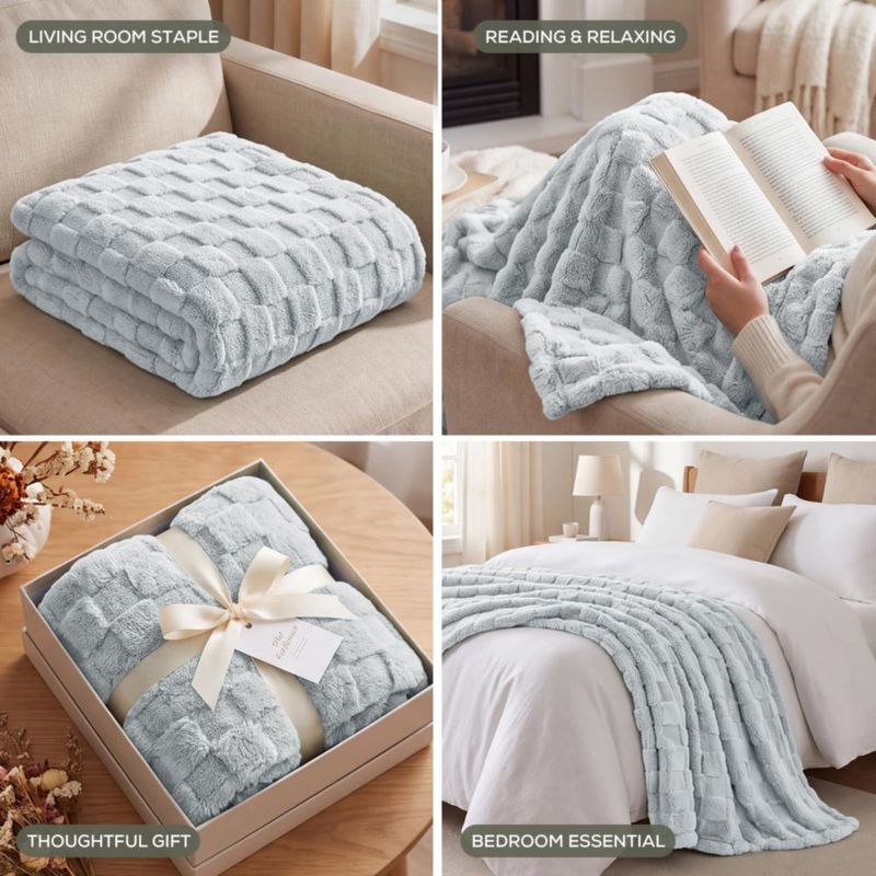 Cobija de forro polar a cuadros Utopia Bedding 152 × 203 cm Gris Frío