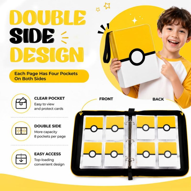 Carpeta de cartas EASYFUN de 400 bolsillos amarilla con cremallera