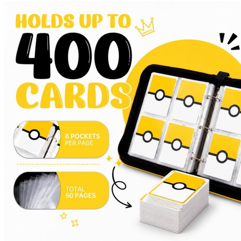 Carpeta de cartas EASYFUN de 400 bolsillos amarilla con cremallera