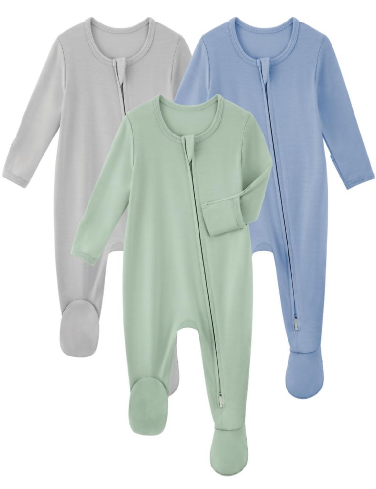Pijamas Yoofoss de 3 piezas para recién nacido con cremallera bambú verde gris y azul