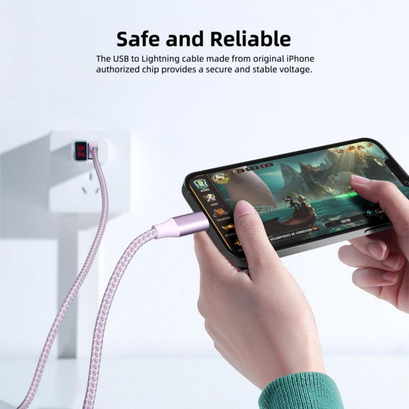 Cable de carga para iPhone Bkayp 3 m nylon trenzado pack de 3 color púrpura
