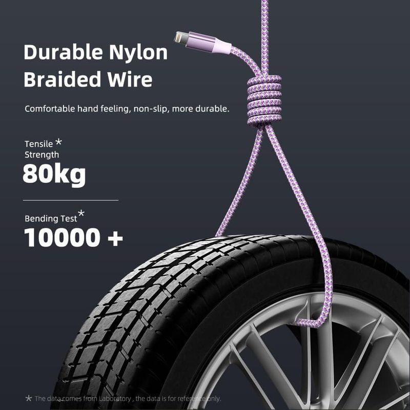 Cable de carga para iPhone Bkayp 3 m nylon trenzado pack de 3 color púrpura