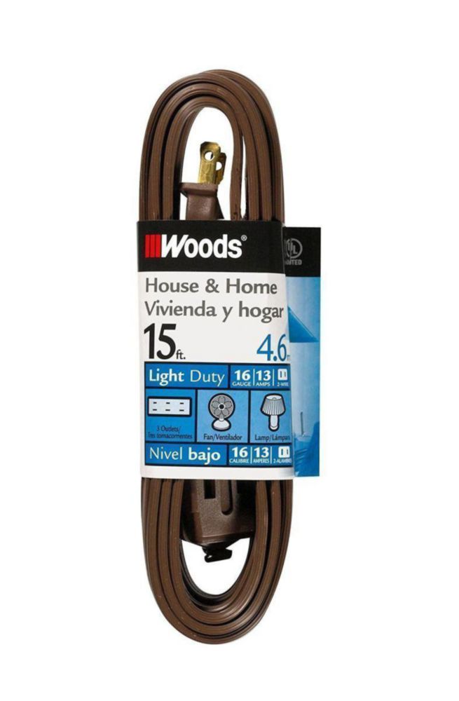 Cable de extensión Woods 46 m 3 tomas marrón calibre 16
