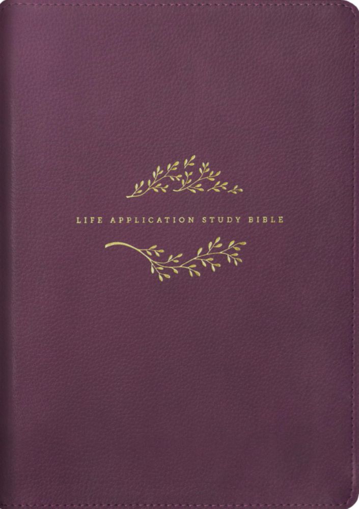 Biblia de estudio NLT Tyndale House edición tercera cubierta púrpura con letras rojas