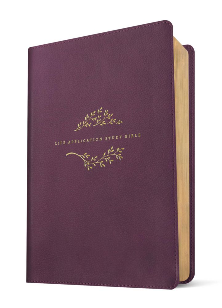 Biblia de estudio NLT Tyndale House edición tercera cubierta púrpura con letras rojas