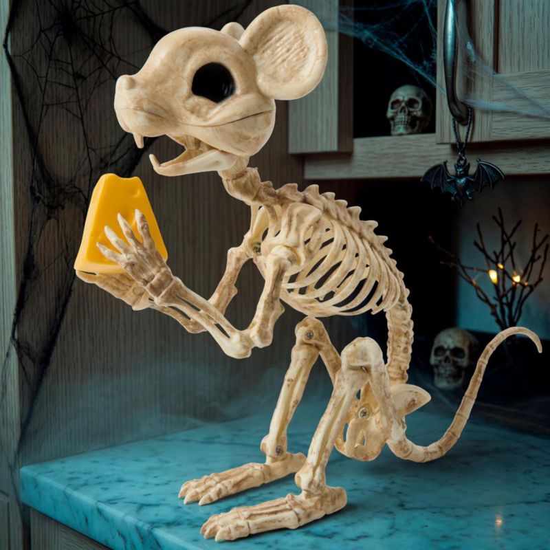 Esqueleto de ratón JOYIN de 24 cm con queso – decoración de Halloween