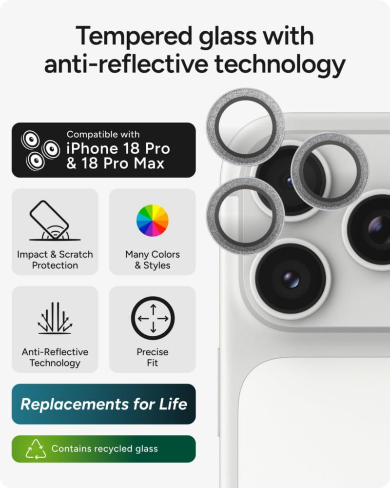 Protector de lente ZAGG para iPhone 18 Pro/Max con brillo plateado